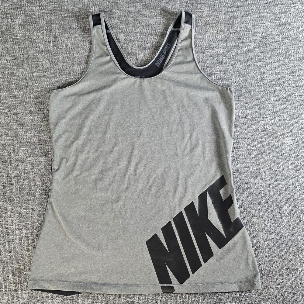 Nike Pro Dri-Fit Racerback Tank Top Black Grey Womens Size Large